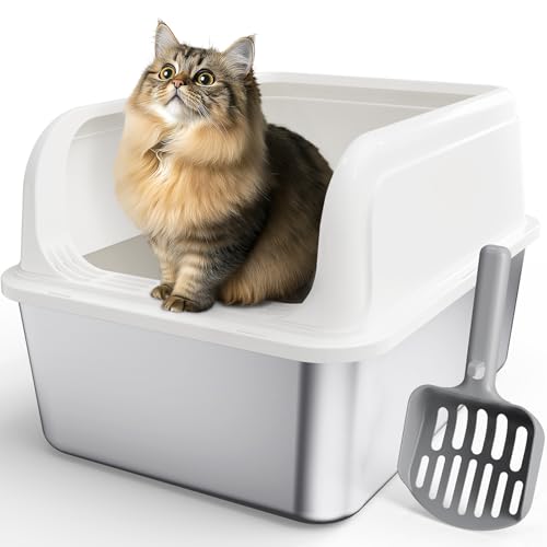 Stainless Steel Cat Litter Box (M (1 Pack) / White)
