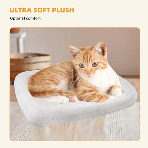 Fashion Design 43.3" Cat Trees with Cat Houses Spring Balls (Beige 1 / 43.3")