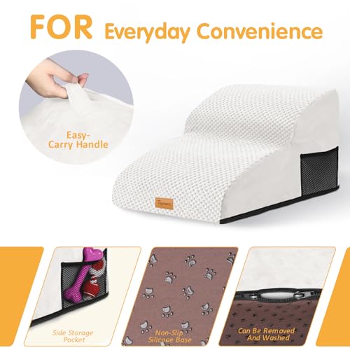 High Density Extended Foam Dog Ramp&Steps 2 Tiers (White / 21.7*15.7*11.8)