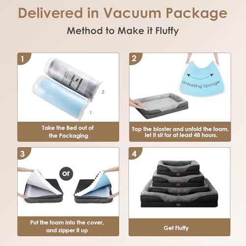 Orthopedic Dog Bed for Medium Dog (Grey/Black / 35x22x6.5)