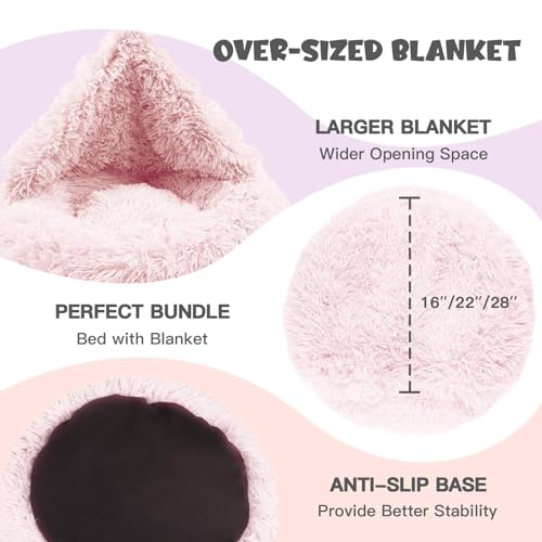 20in Covered Small Dog Bed with Blanket Attached Calming Burrow Pink (20.0"L x 20.0"W x 7.0"Th / Pink)
