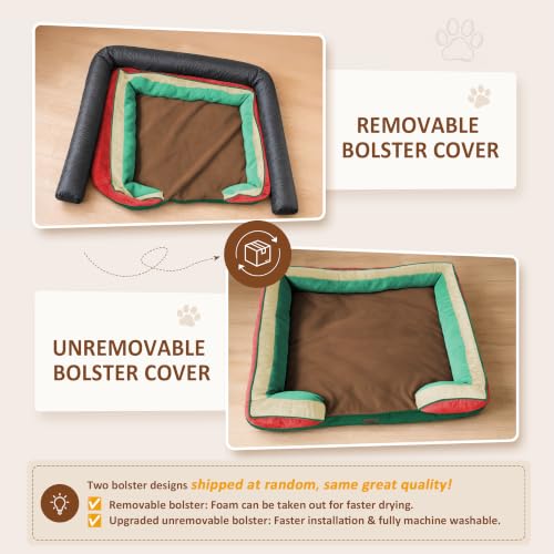 Orthopedic Dog Beds for Large Sized Dog with Bolster (36.0"L x 27.0"W x 8.0"Th / Watermelon Mist)