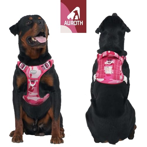Dog Harness for Large Dogs (Camo - Pink Camo / L(Neck:18-29",Chest:24-37"),45-80 lbs)