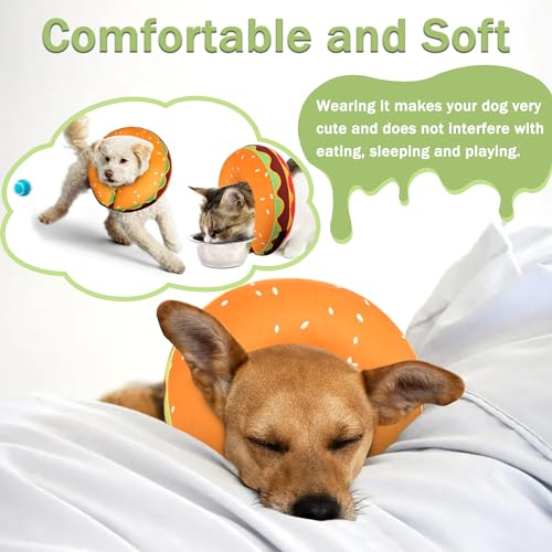 Inflatable Dog Cone Collar for Large Medium Small Dogs (Hamburger / XL（neck 18"-23"）)