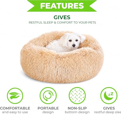 Cat Beds for Indoor Cats & Small Dog (Khaki / 23.00" x 23.00" x 7.00")
