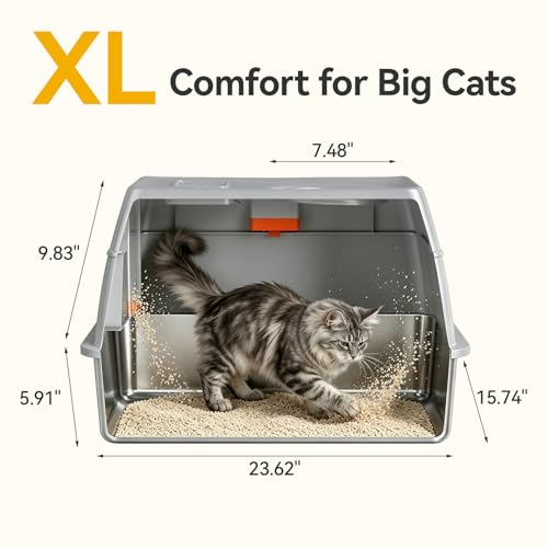 XL Enclosed Stainless Steel Litter Box with Lid (Light Gray)