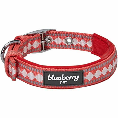 Reflective Jacquard Dog Collar with Neoprene Padding & Metal Buckle (Medium / Metal Buckle-Coral)