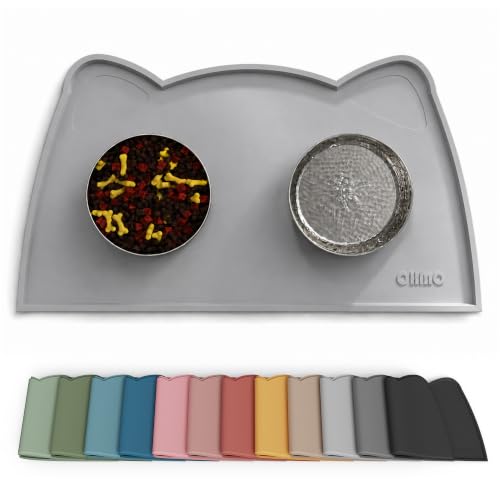 Cat Food Mat Silicone Pet Feeding Mat (18"L x 10"W / Ash Light Grey)