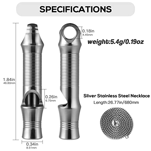 Titanium Emergency Keychain Necklace Whistle (2pcs Silver)