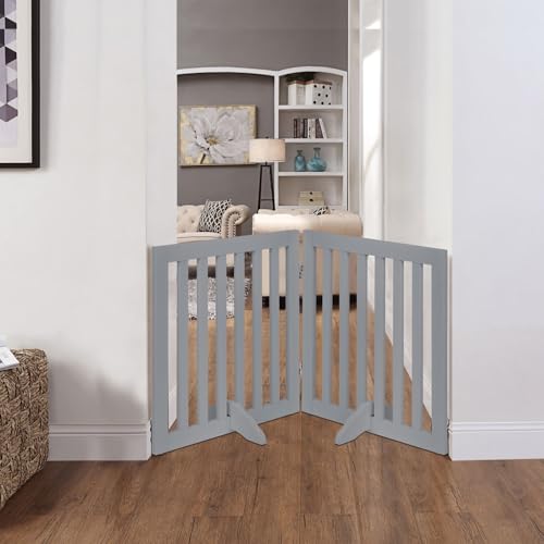 24”H Free Standing Pet Gate for Dog Cat (Gray / 40"W×24"H)