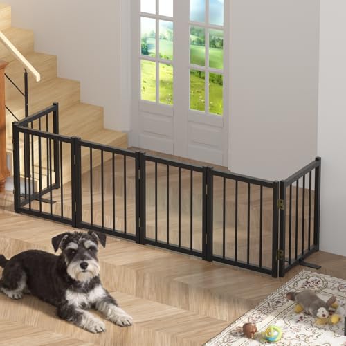 16" Freestanding Short Dog Gate for Small Dogs (Black-16"h / Up to 72" W, 6 Panels)
