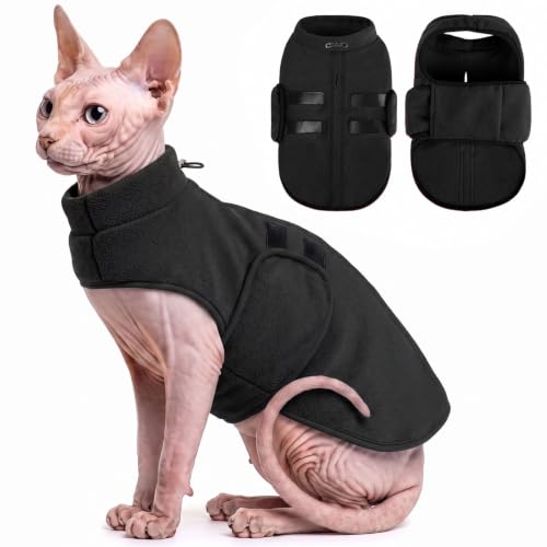 Cat Sweater Soft Fleece Dog Vest Warm Dog Jacket with Leash Hole (Black / XX-Small)