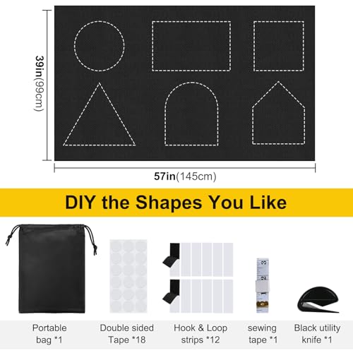 100% Blackout Curtains Bedroom No Drill DIY Curtains 57" W x 39" H (Black / 57"W x 39"L (Pack of 1))