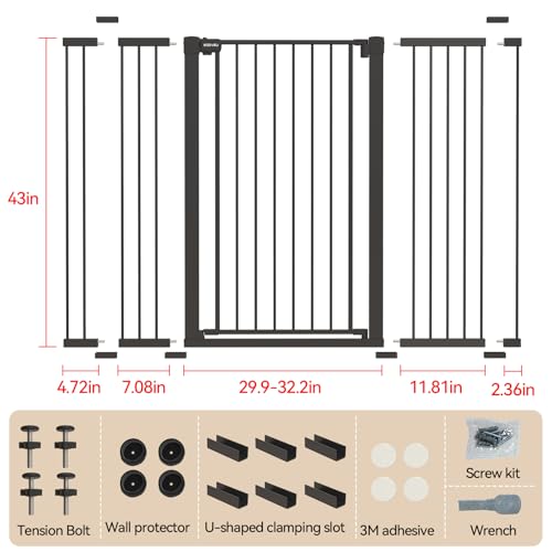 43 inch Tall Safety Dog Gate Adjustable 29.7 (Black / 29.7-57''W)