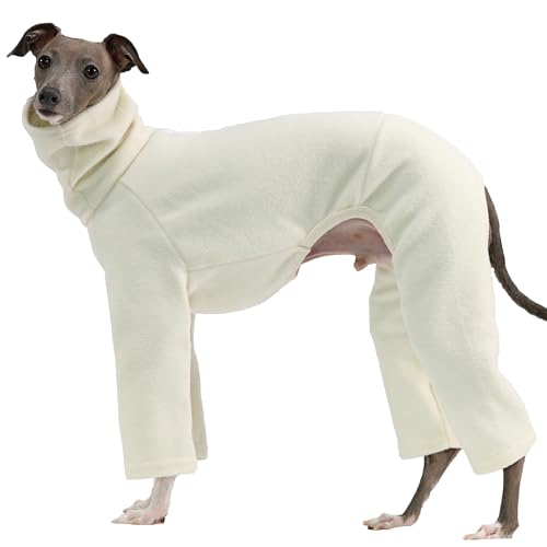 D Doggy Star Italian Greyhound Clothes Sweater Fleece Basic Onesie Whippet for Dog Turtleneck Outfits Coat (M / Flc Ivory)