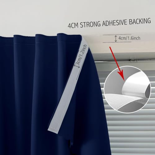 Self Adhesive Portable Blackout Curtains for Bedroom Easy to Install Window Thermal Lnsulated Kitchen Room Darkening Small Window Curtains (47"W x 79"L (Pack of 2) / Navy Blue)