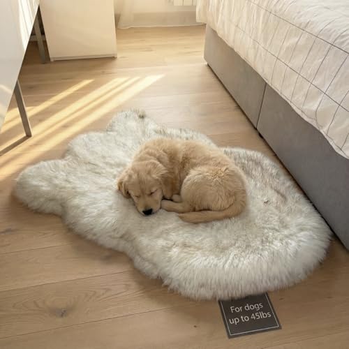 Faux Fur Orthopedic Dog Bed (White w/ Brown Tips / Medium)