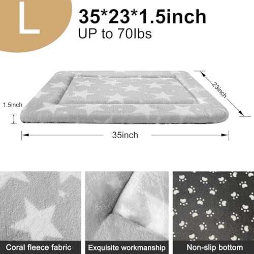 Dog Bed Mat Soft & Comfortable Dog Kennel Pad for Crate (L(35"*23"*1.5") / Big&Little Stars Grey-1pc)