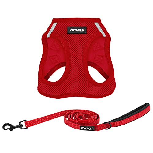 Voyager Step in Air All Weather Mesh Harness and Reflective Dog 5ft Leash Combo with Neoprene Handle (Red / XL (Chest: 20.5 - 23"))