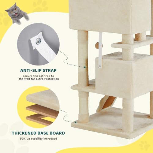 54 Inch Cat Tree Tower with Sisal Scratching Post (Beige / 54IN)