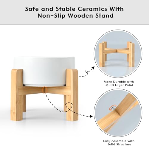Ceramic Elevated Dog Bowls 2 Pack (Large - 7.6 CUPS*2 / White)