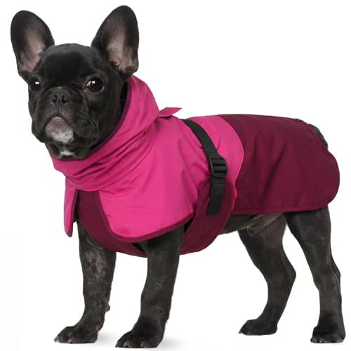Dog Raincoat Waterproof Rain Jacket with Hood (S(Back Length11.8"") / Rose Red)