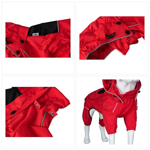 Waterproof Dog Raincoat with Removable Hood (Red / S+ (Back 13"))