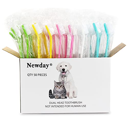 50 Pack Dual Ended Long Dog & Cat Toothbrush (50 Pcs-colorful)