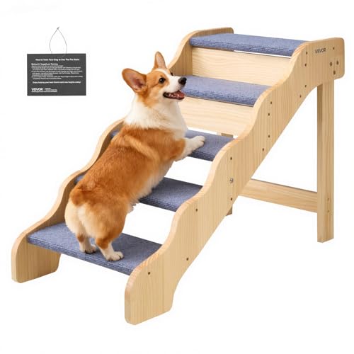 Wood Pet Stairs (Wood Color+Blue / 5-Step Fixed)