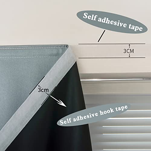 100% Blackout Self Adhesive Curtains Small Window Short Temporary Black Out Curtains Easy to Install Used for Bedroom Kitchen Window Cover (Silver Grey/ Thickened / 35"W x 48"L (Pack of 1))