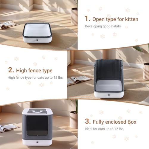 Foldable Enclosed Cat Litter Box with Lid (White&Grey)