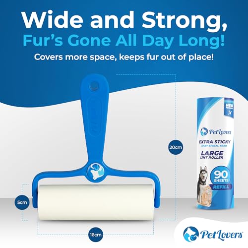 6.3" Large Lint Roller for Pet Hair Extra Sticky 360 Sheets