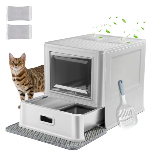 Enclosed Stainless Steel Cat Litter Box with Lid & Drawer Design for Indoor All Lifestyles Cats
