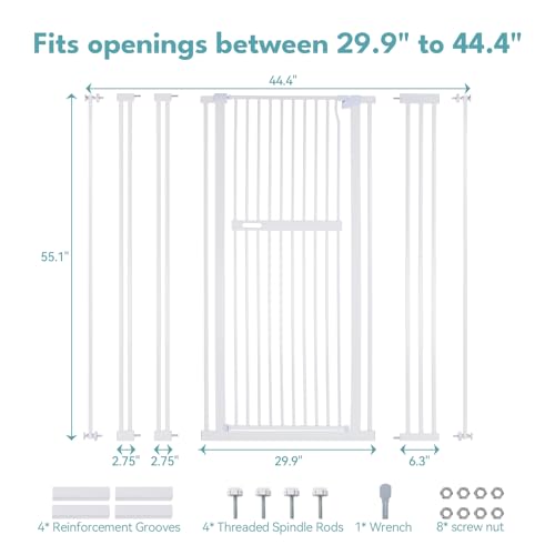 55.1" Extra Tall Pet Gate (White - S / 55.1" Tall, 29.9-44.4" Wide)