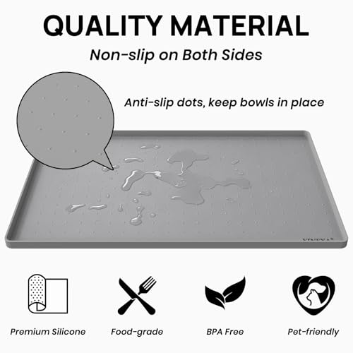 2 Pack Silicone Dog & Cat Food Mat Waterproof 18" x 12" (Gray-2Pack / 18" x 12")