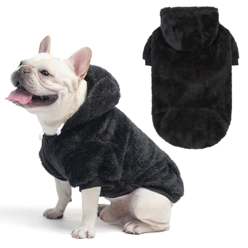 Fleece Dog Sweaters Hoodie for Small Medium Large Dogs Girls Boys (Small-Medium / Black)