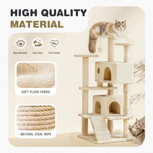 54 Inch Cat Tree Tower with Natural Sisal Scratching Post (Cream / 54IN)