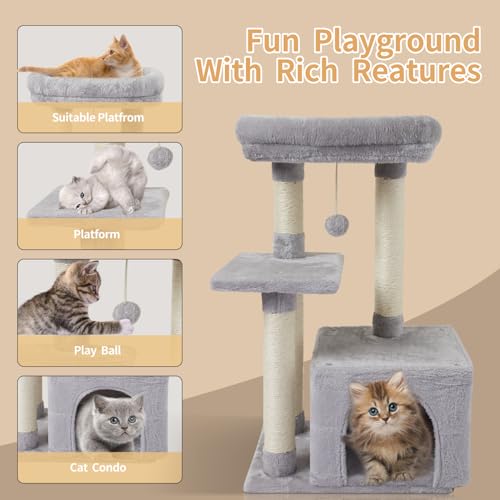 Cute Cat Tree Kitten Cat Tower Condo Cat Furniture Sisal Scratching Posts G (Grey)