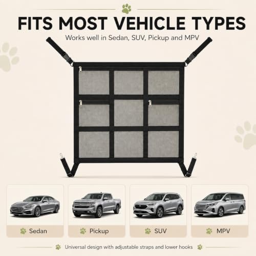 Dog Car Net Barrier with Zipper Pocket (Bottom hook 27.5*23.6in)