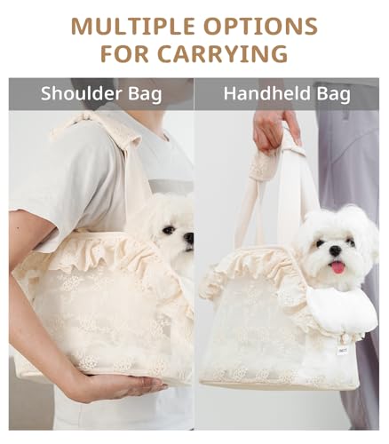 Dog Carrier for Small Dogs Rabbit cat with Lace Design (Beige Lace / 9.4"L x 5.9"W x 9.4"H)