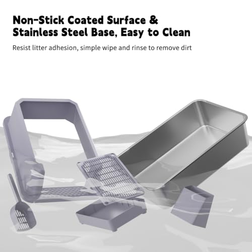 Stainless Steel Litter Box (Gray with Deodorizer, 2 Pack)