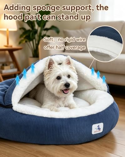 Calming Cozy Dog Cave Cover Bed (Blue)