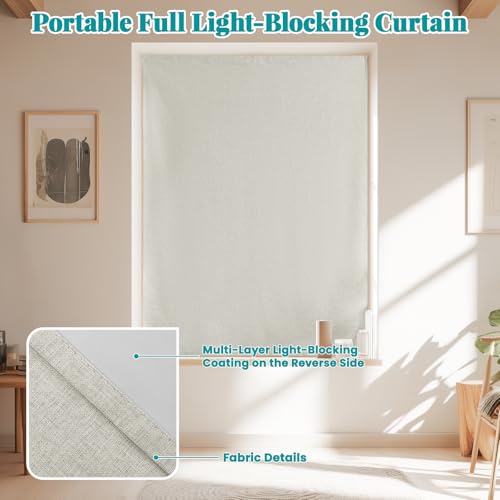100% Blackout Self Adhesive Curtains (46"W x 60"L (Pack of 1) / Light Beige)