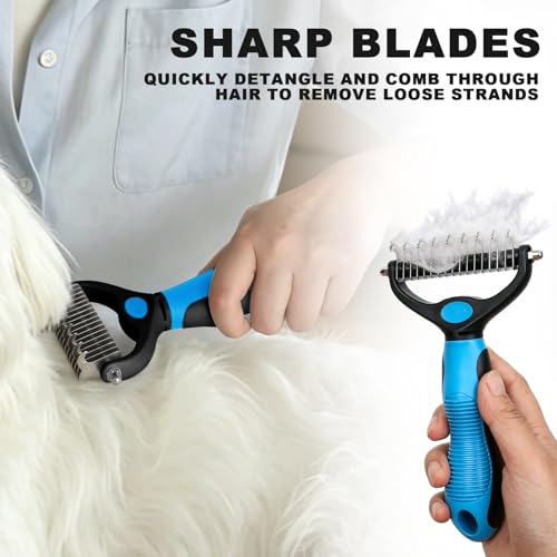 Blue Pet Grooming Kit 3Pcs Dematting Comb for Dogs&Cats Shedding (Blue)