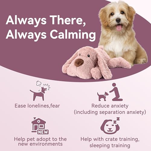 Heartbeat Puppy Toy Dog Heartbeat Toy for Anxiety Relief and Calming Aid (Pink)