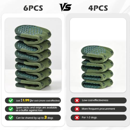 Anti Slip Dog Socks to Prevent Licking Paws for Hot Pavement (Olive Green / Large)