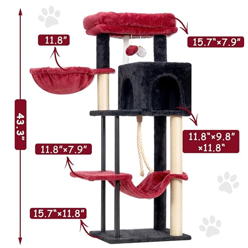 Cat Tree 43.3'' Cat Tower with Hammock for KittensGCT004SBR (43.3 inches / Black and red)