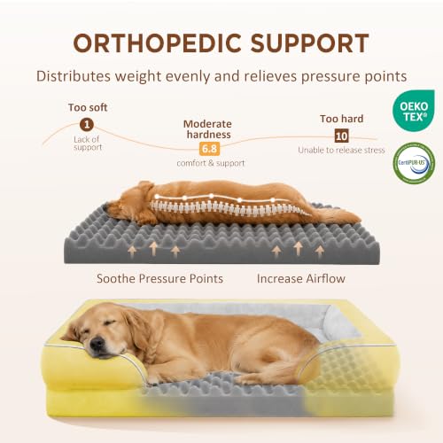 Waterproof Orthopedic Dog Bed for Extra Large Dogs (42.0"L x 30.0"W x 8.5"Th / Spicy Mustard)