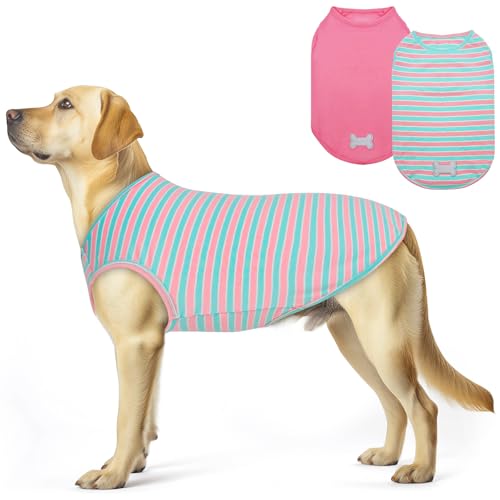 2Pack Cotton Dog Shirt for Large Dogs Soft Striped Tank Top (XXX-Large (55-75lbs) / 01# 2Pack (Pink+Striped))