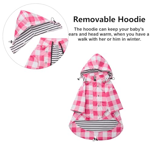 Dog rain Coat Waterproof Raincoat Puppy Jacket with Legs Buttons Zipper Hood Drawstring Fit for Yorkie Terrier Schnauzer Poodle Border Collie Labrador Golden Retriever 8lbs to 80lbs Pink XS (X-Small / Pink Plaid)